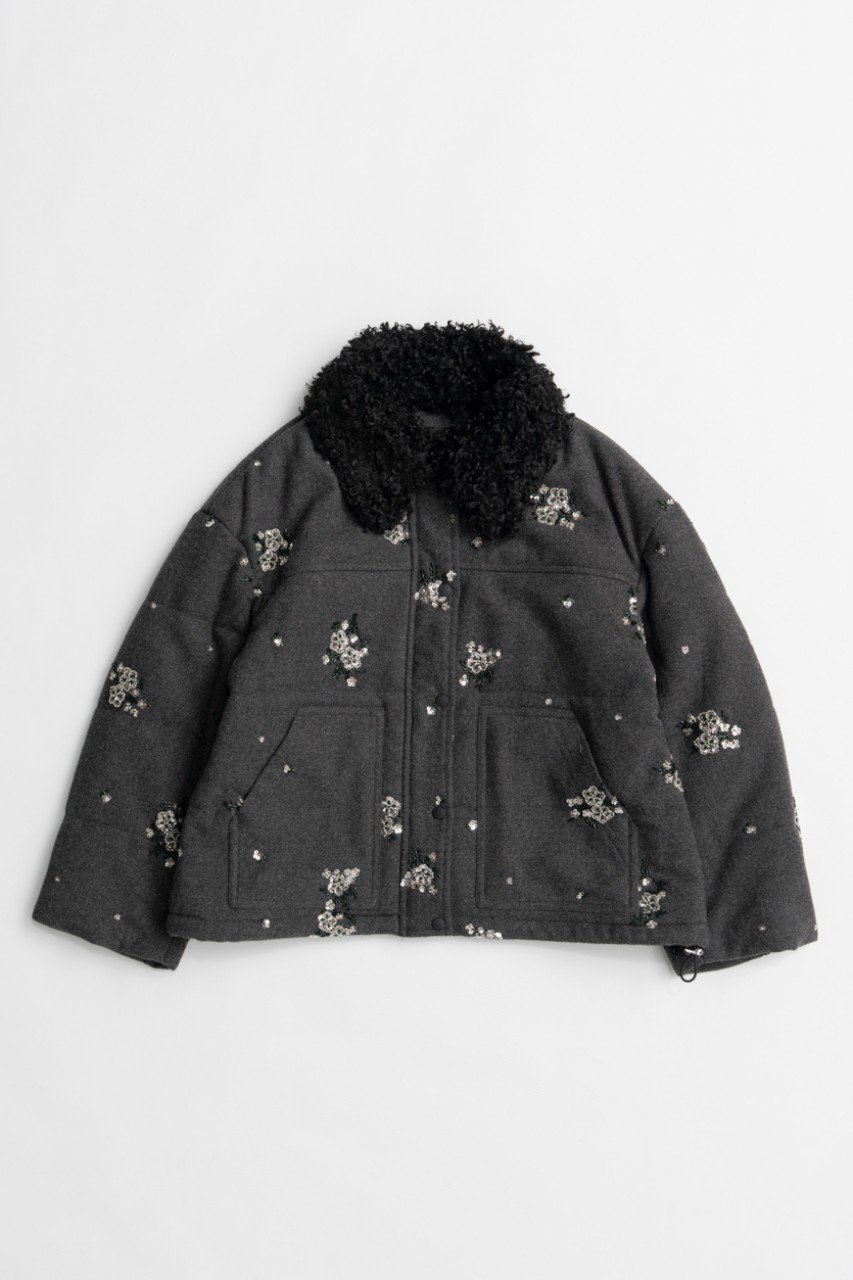 MAISON SPECIAL 2WAY Collar Bijou Embroidery Puffer Blouson / 2WAYカラービジューエンブロイダリーパッファーブルゾン (GRY(グレー), FREE) メゾンスペシャル ELLE SHOP