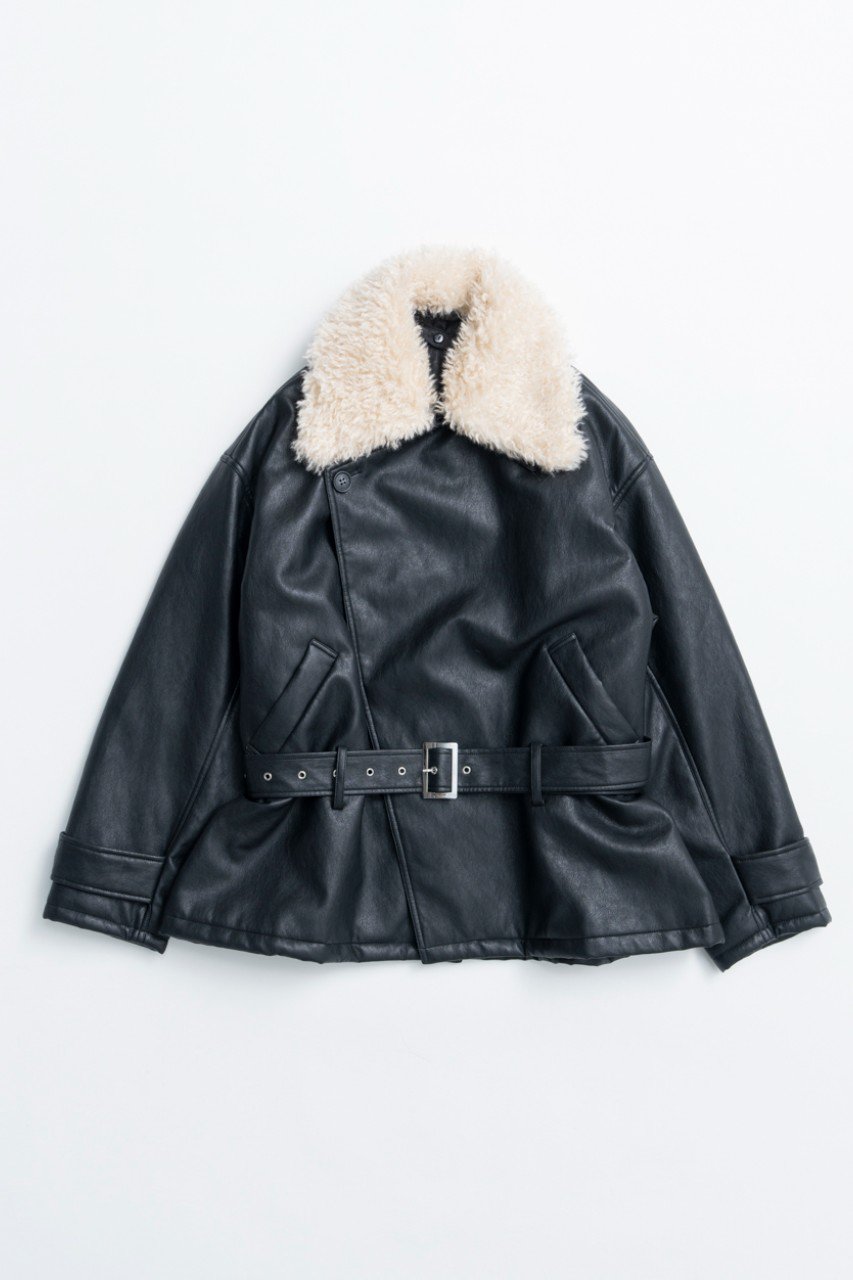 MAISON SPECIAL Fake Leather Short Trench Coat / フェイクレザーショートトレンチ (BLK(ブラック), FREE) メゾンスペシャル ELLE SHOP