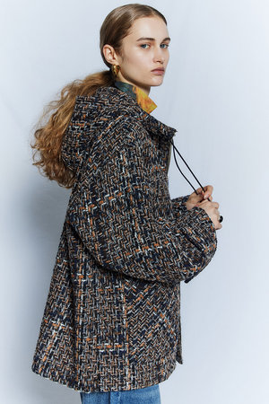 メゾンスペシャル/MAISON SPECIALの【予約販売】Tweed Hoodie Coat / ツイードフーディコート