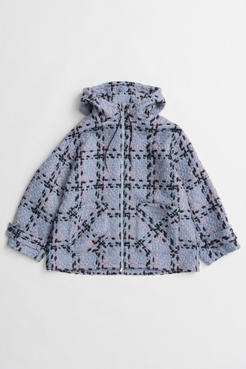 MAISON SPECIAL Tweed Hoodie Coat / ツイードフーディコート (BLU(ブルー), FREE) メゾンスペシャル ELLE SHOP