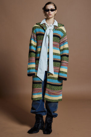 メゾンスペシャル/MAISON SPECIALの【予約販売】Multi Border High-Neck Knit Cardigan Dress / マルチボーダーハイネックニットカーディガンドレス(110500/110503)