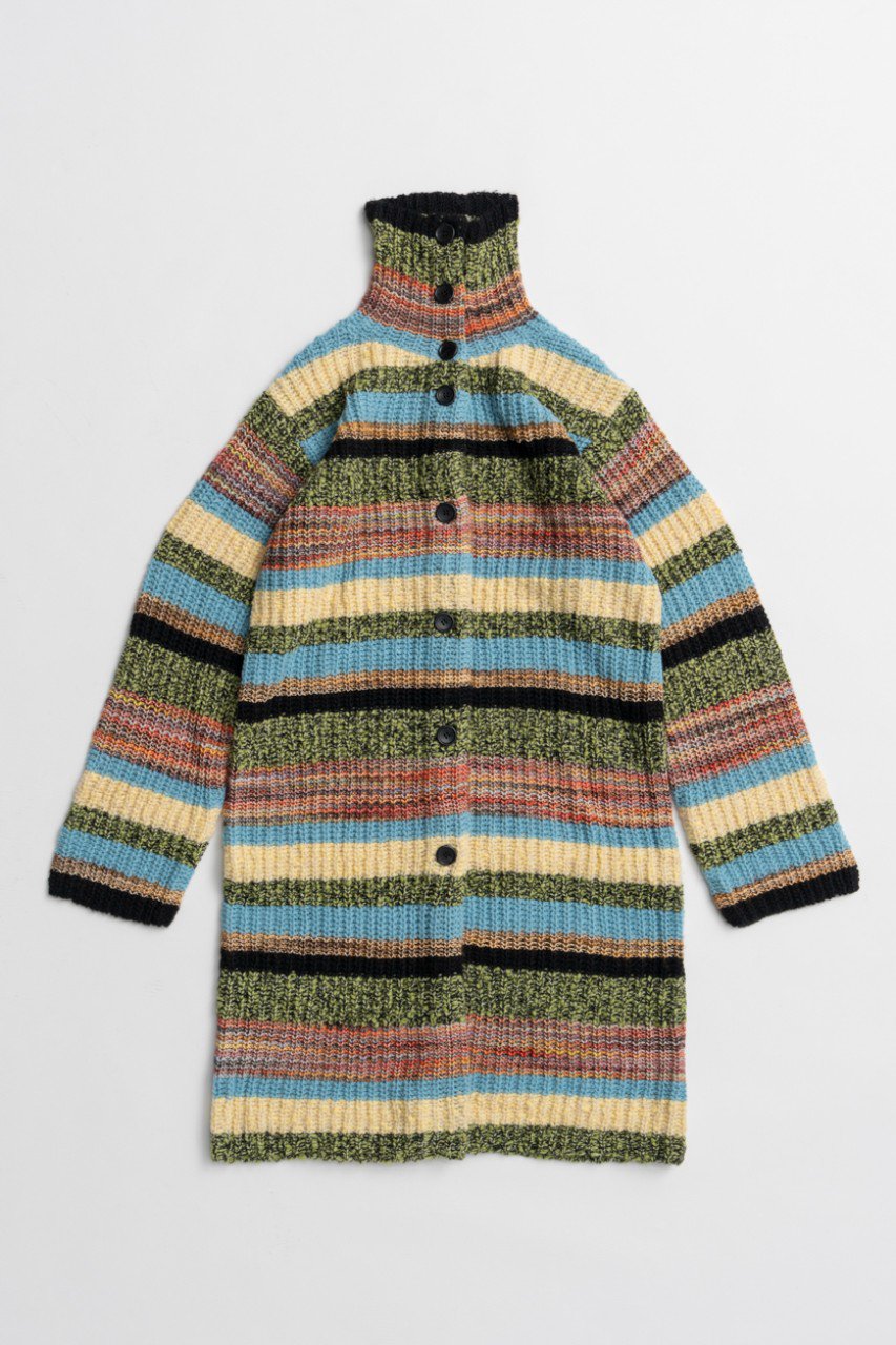 MAISON SPECIAL Multi Border High-Neck Knit Cardigan Dress / マルチボーダーハイネックニットカーディガンドレス (YEL(イエロー), FREE) メゾンスペシャル ELLE SHOP