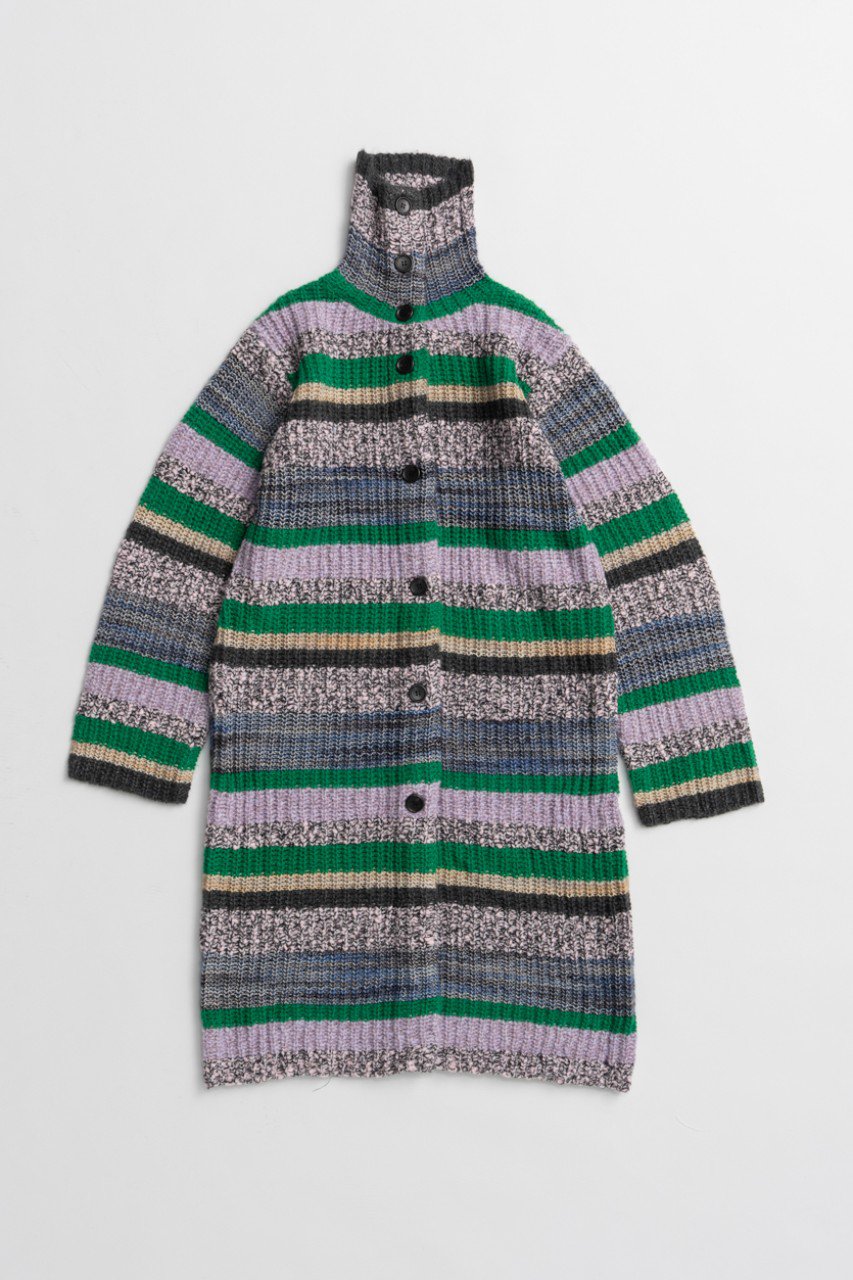 MAISON SPECIAL Multi Border High-Neck Knit Cardigan Dress / マルチボーダーハイネックニットカーディガンドレス (PNK(ピンク), FREE) メゾンスペシャル ELLE SHOP