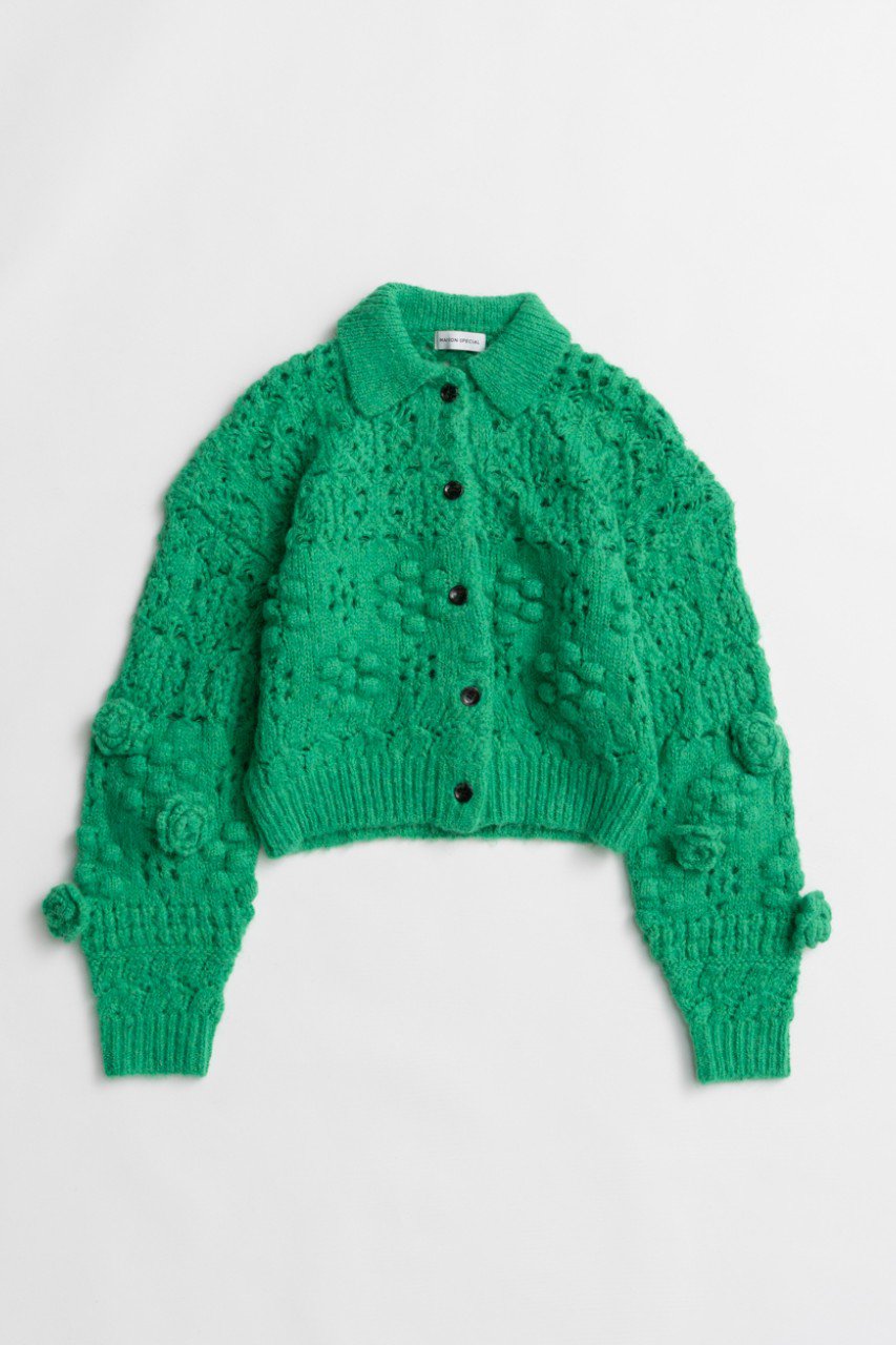 MAISON SPECIAL Flower Mesh Cardigan / フラワーメッシュカーデ (GRN(グリーン), FREE) メゾンスペシャル ELLE SHOP