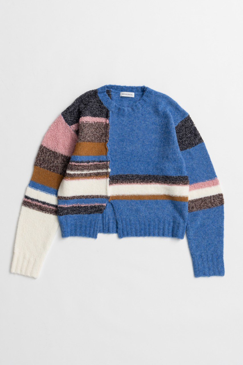 MAISON SPECIAL Dramatic Border Slit Knit / ドラマティカルボーダースリットニット (BLU(ブルー), FREE) メゾンスペシャル ELLE SHOP