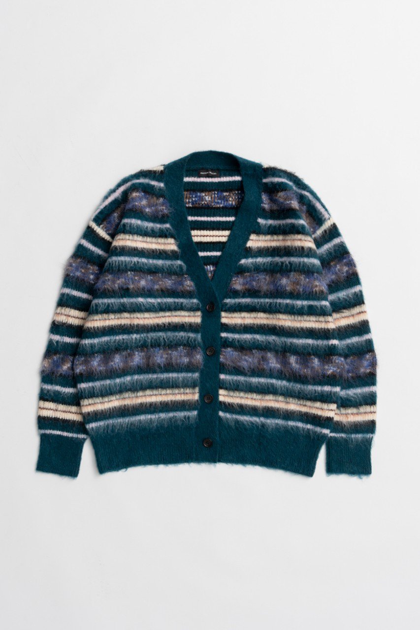MAISON SPECIAL Multi Border Shaggy Cardigan / マルチボーダーシャギーカーディガン (GRN(グリーン), FREE) メゾンスペシャル ELLE SHOP