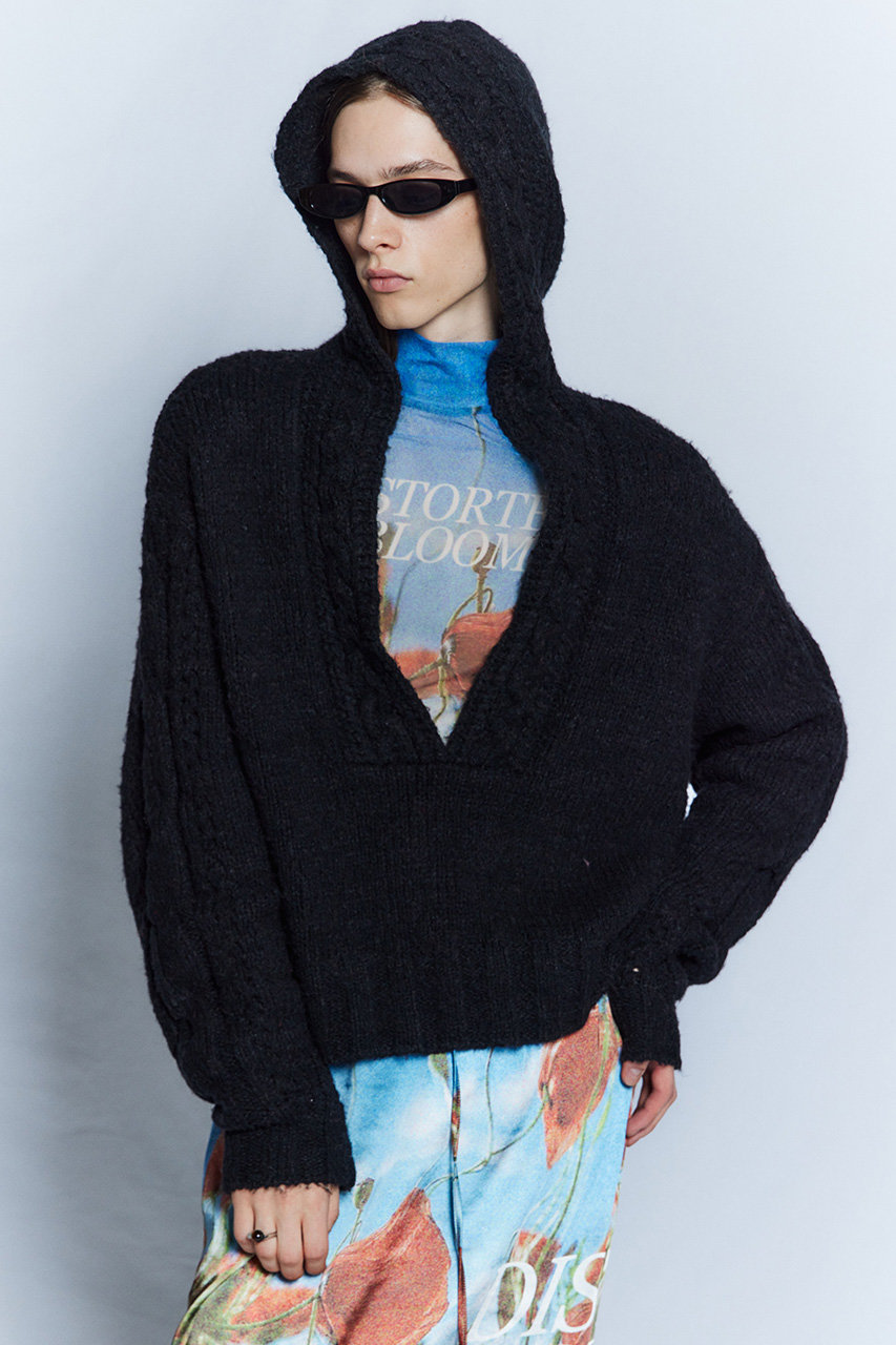 MAISON SPECIAL Cable Hoodie Short Knit / ケーブルフーディショートニット (BLK(ブラック), FREE) メゾンスペシャル ELLE SHOP