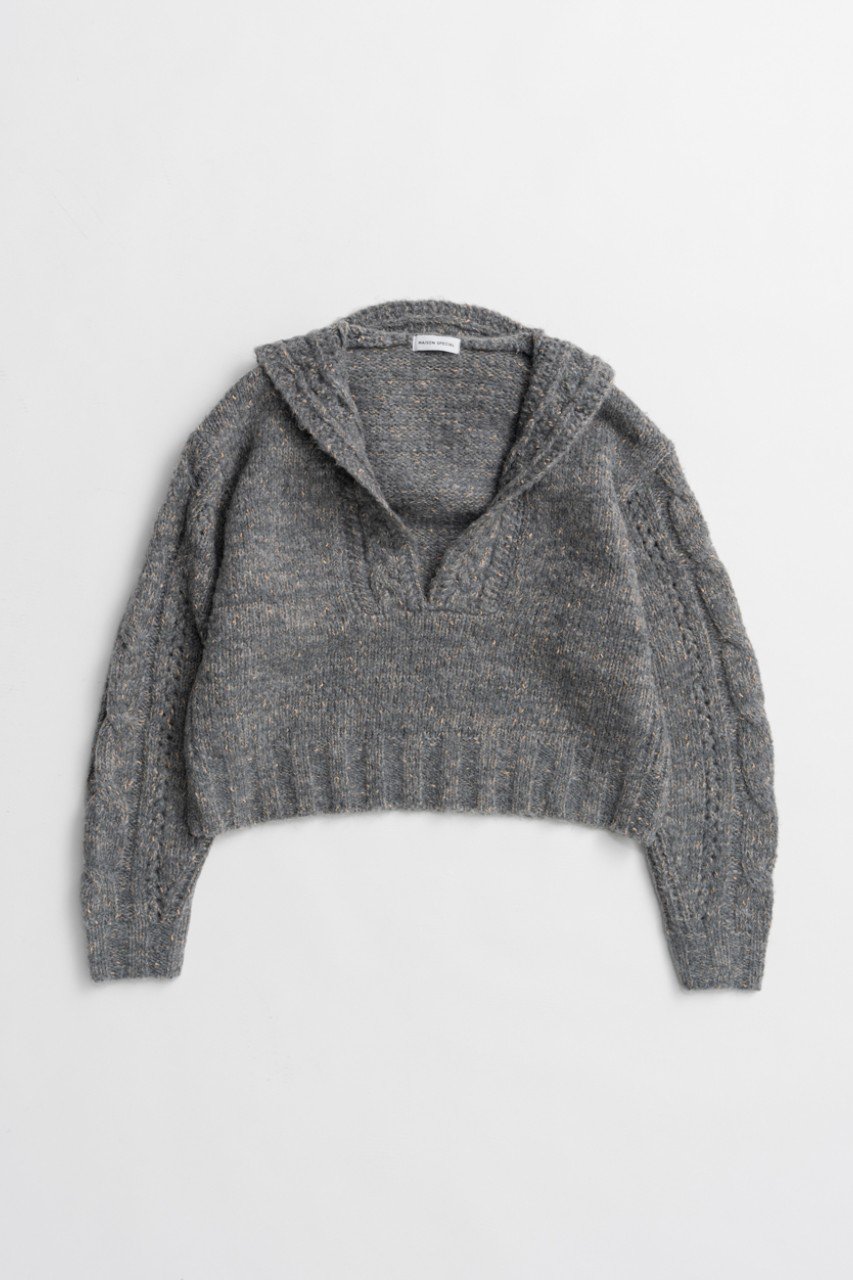 MAISON SPECIAL Cable Hoodie Short Knit / ケーブルフーディショートニット (GRY(グレー), FREE) メゾンスペシャル ELLE SHOP