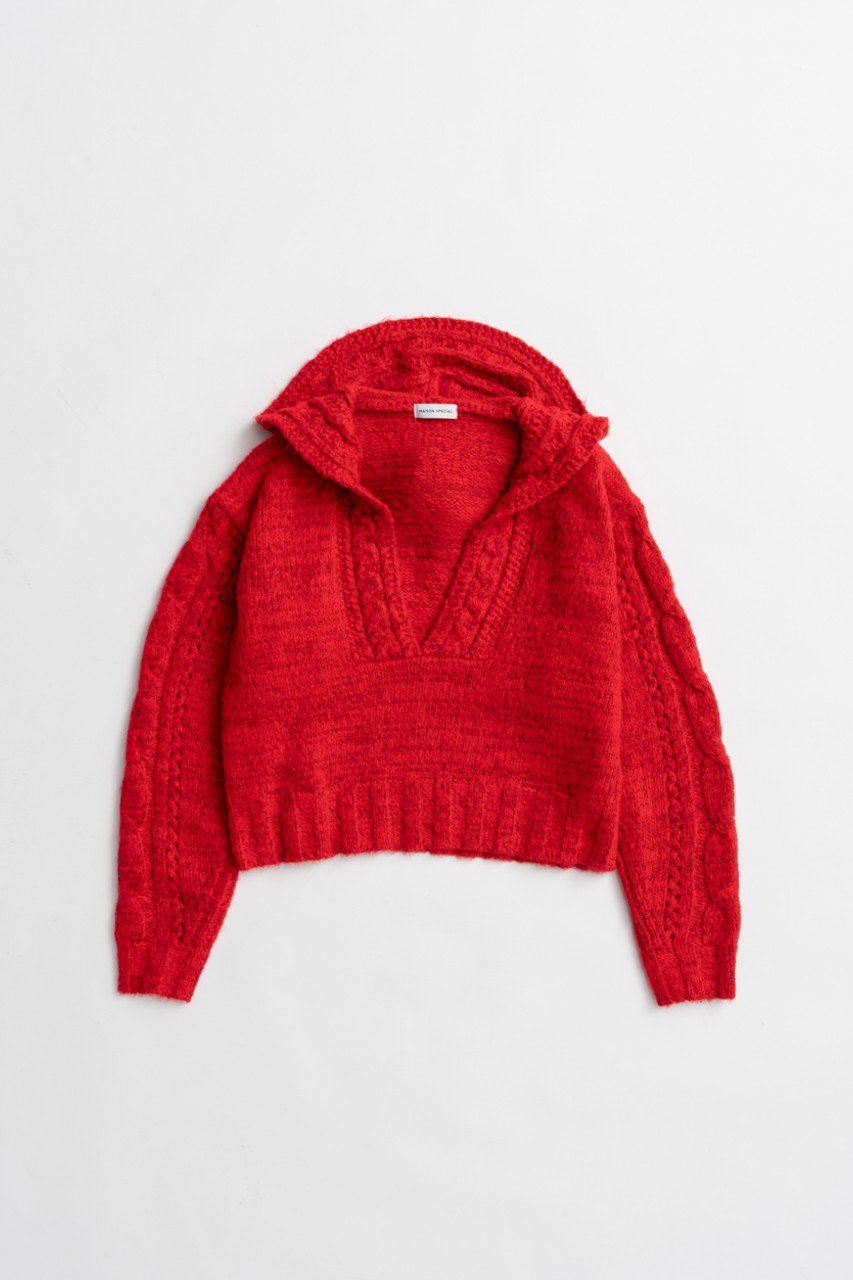 MAISON SPECIAL Cable Hoodie Short Knit / ケーブルフーディショートニット (RED(レッド), FREE) メゾンスペシャル ELLE SHOP