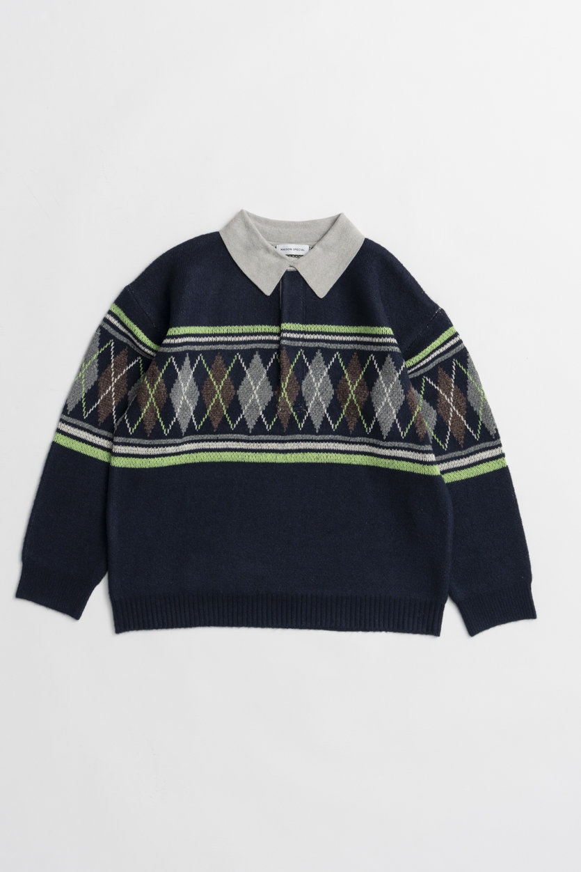 MAISON SPECIAL Argyle Rugby Polo Knit / アーガイルラガーポロニット (NVY(ネイビー), FREE) メゾンスペシャル ELLE SHOP