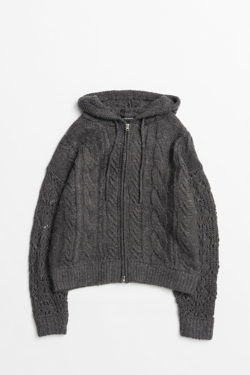 MAISON SPECIAL Low-Gauge Cable Knit Cardigan / ローゲージケーブルニットカーディガン (C.GRY(チャコールグレー), FREE) メゾンスペシャル ELLE SHOP
