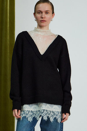 メゾンスペシャル/MAISON SPECIALの【予約販売】Lace Docking Knit Top / レースドッキングニットトップ(110300/110301)