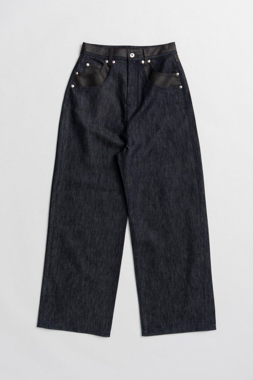 MAISON SPECIAL Faux Leather Docking Straight Denim / フェイクレザードッキングストレートデニム (NVY(ネイビー), 36) メゾンスペシャル ELLE SHOP