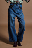 Faux Leather Docking Straight Denim / フェイクレザードッキングストレートデニム