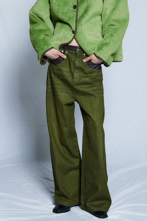 メゾンスペシャル/MAISON SPECIALの【予約販売】Faux Leather Docking Straight Denim / フェイクレザードッキングストレートデニム(110600/110604)