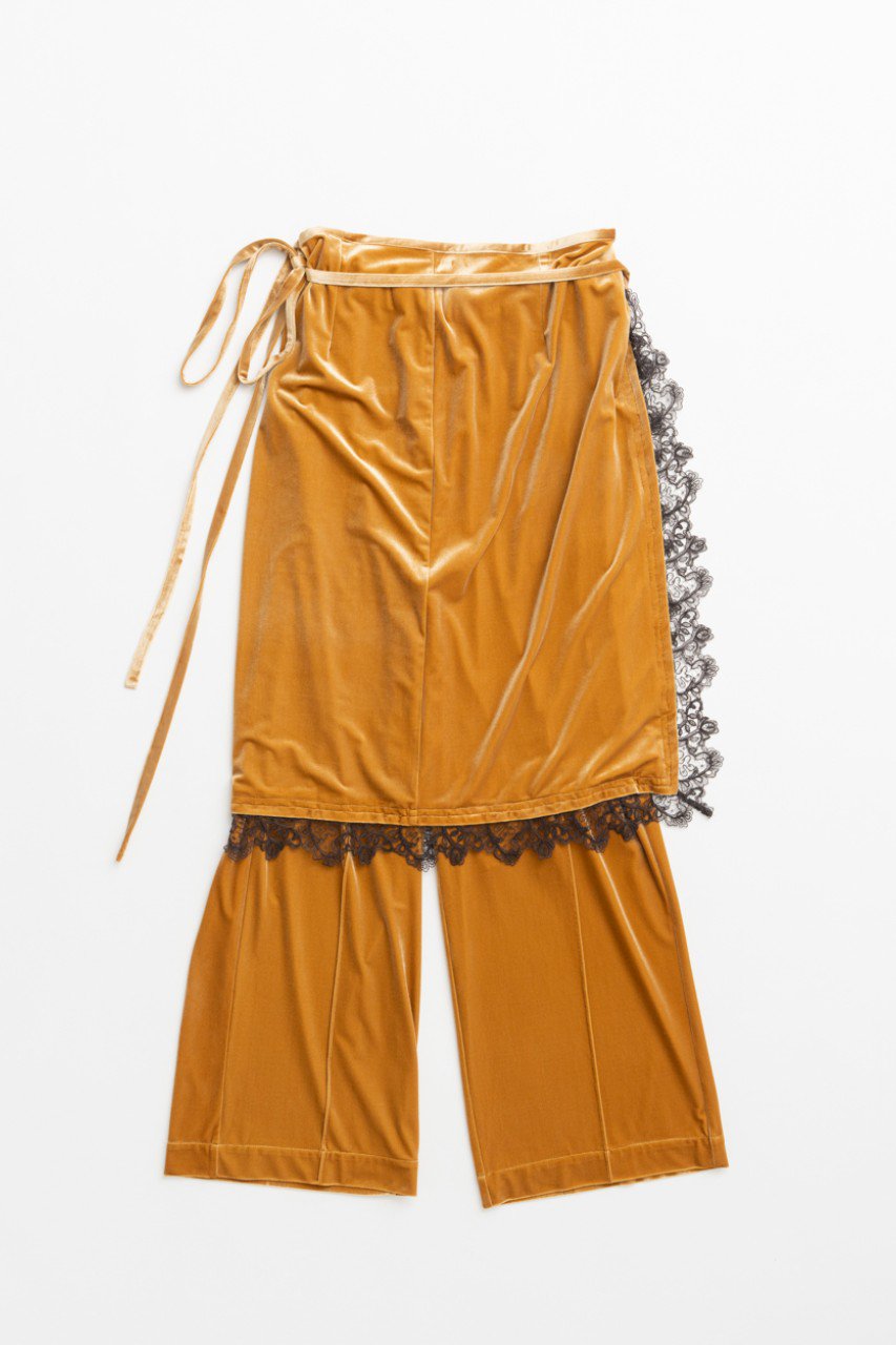 MAISON SPECIAL Lace Trim Velour Wrap Skirt Pants / レーストリムベロアラップスカートパンツ (YEL(イエロー), 36) メゾンスペシャル ELLE SHOP