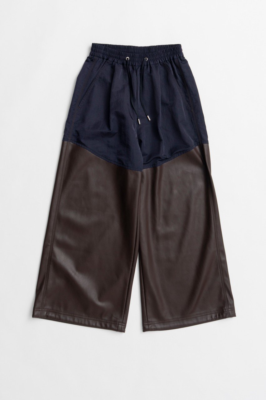 MAISON SPECIAL Faux Leather Docking Volume Pants / フェイクレザードッキングボリュームパンツ (NVY(ネイビー), 36) メゾンスペシャル ELLE SHOP