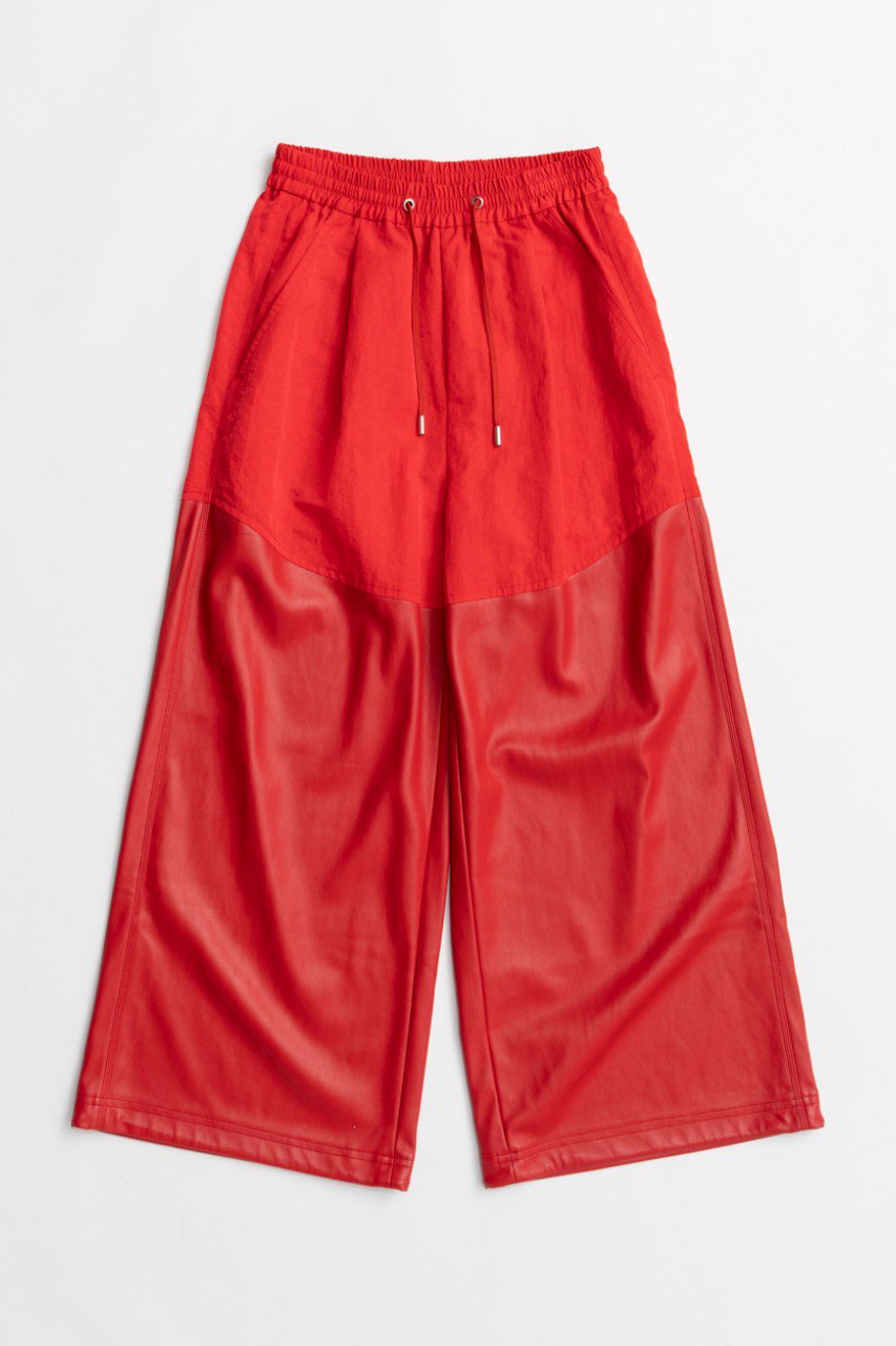 MAISON SPECIAL Faux Leather Docking Volume Pants / フェイクレザードッキングボリュームパンツ (RED(レッド), 38) メゾンスペシャル ELLE SHOP