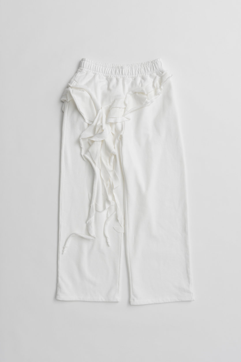 MAISON SPECIAL Drop Frill Sweatpants / ドロップフリルスウェットパンツ (WHT(ホワイト), 36) メゾンスペシャル ELLE SHOP