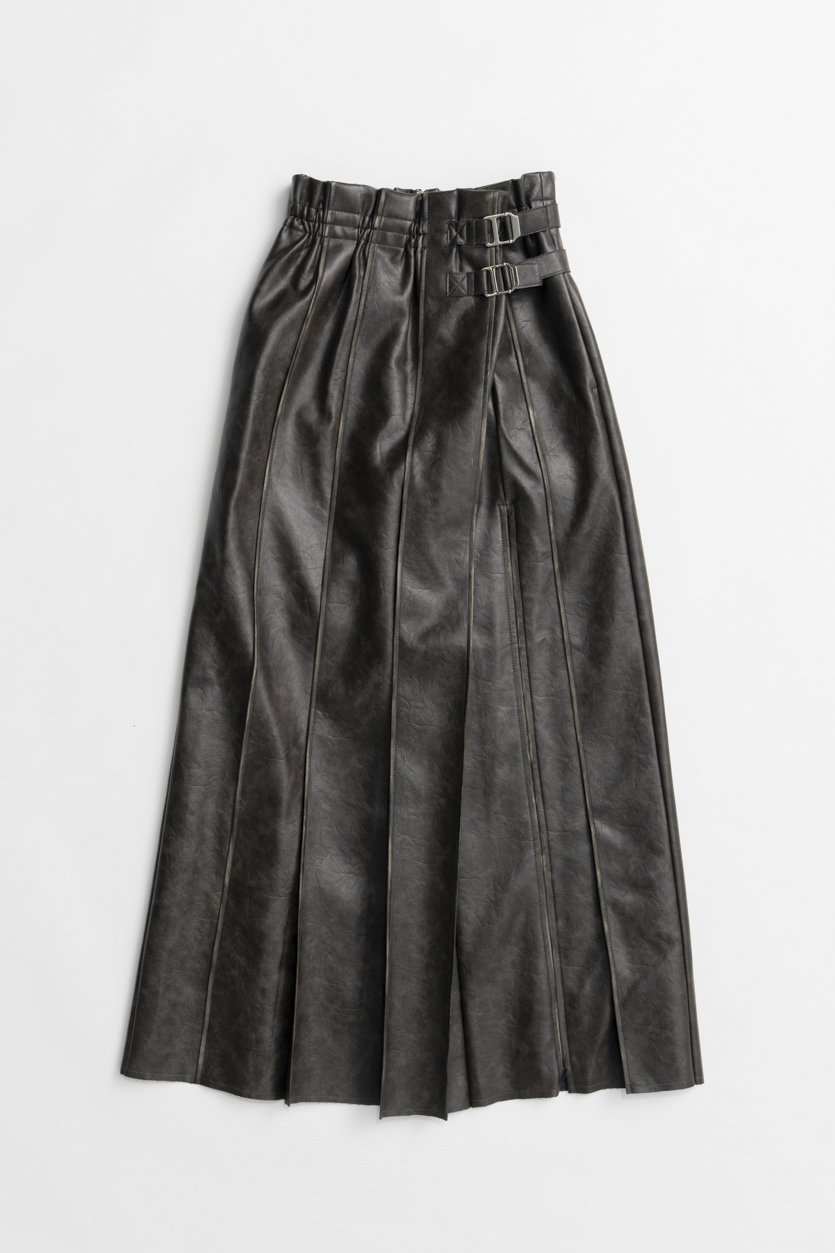 MAISON SPECIAL Faux Leather Pleated Skirt / フェイクレザープリーツスカート (BLK(ブラック), 38) メゾンスペシャル ELLE SHOP