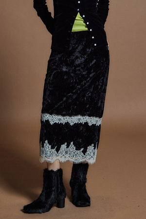 メゾンスペシャル/MAISON SPECIALの【予約販売】Crushed Velour Lace Skirt / クラッシュベロアレーススカート(110700/110703)