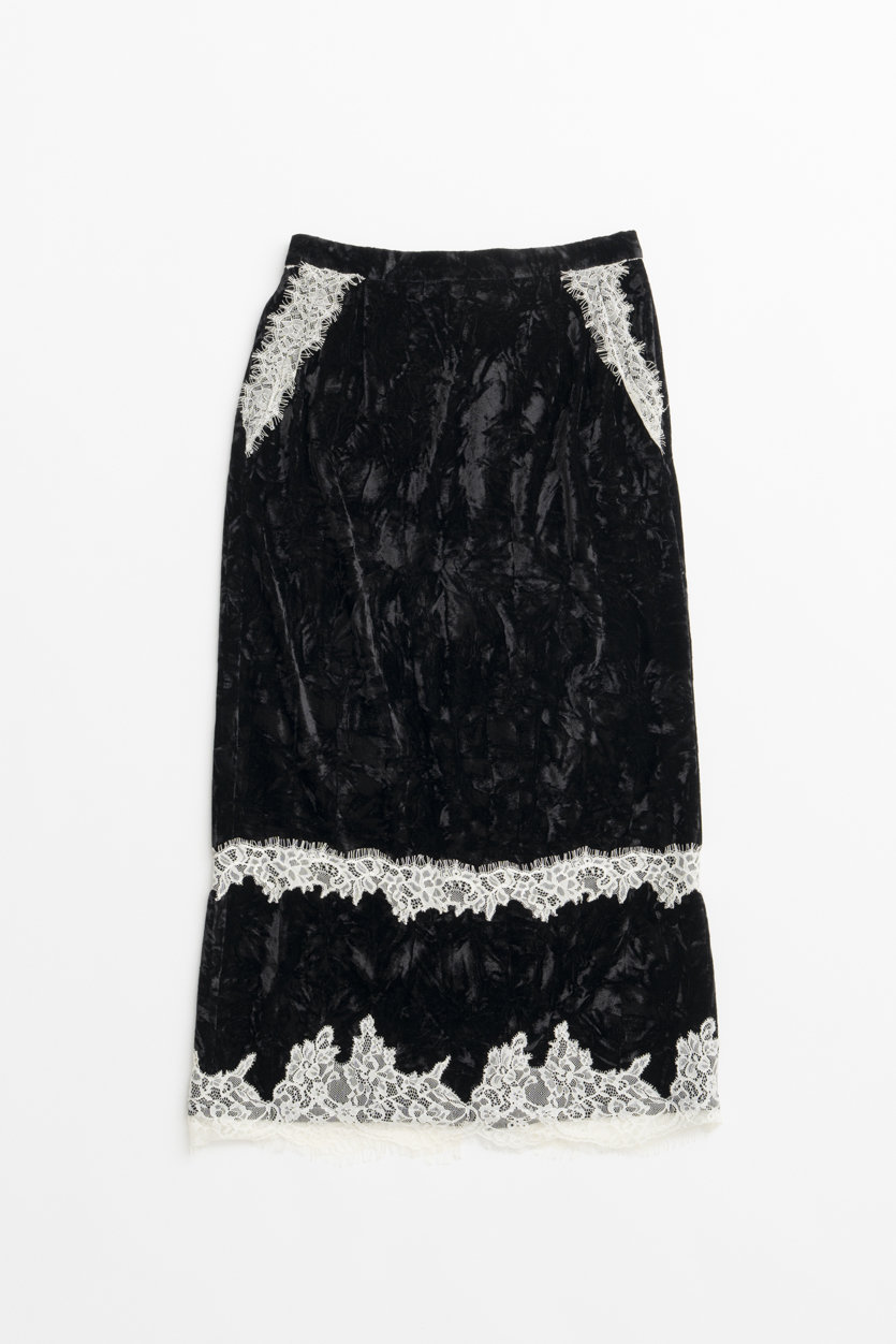 MAISON SPECIAL Crushed Velour Lace Skirt / クラッシュベロアレーススカート (BLK(ブラック), 38) メゾンスペシャル ELLE SHOP