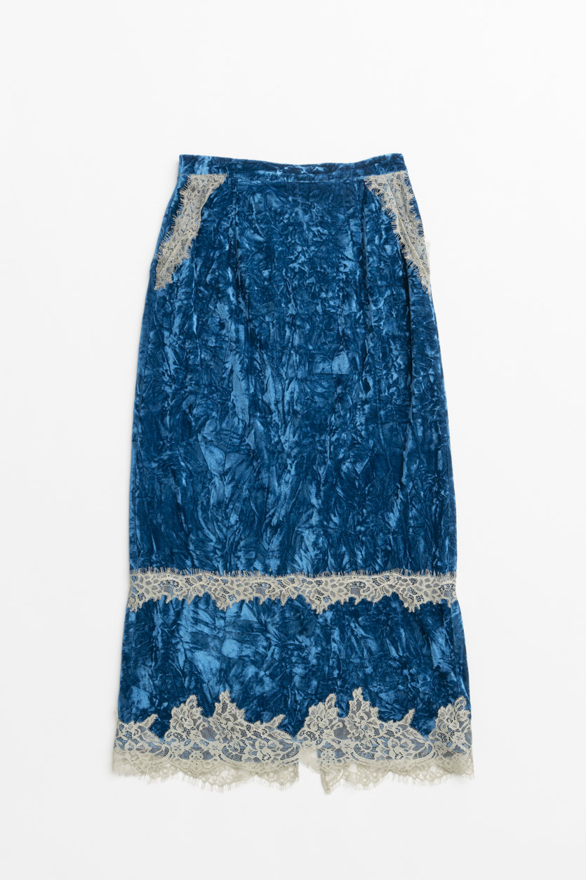 MAISON SPECIAL Crushed Velour Lace Skirt / クラッシュベロアレーススカート (BLU(ブルー), 36) メゾンスペシャル ELLE SHOP