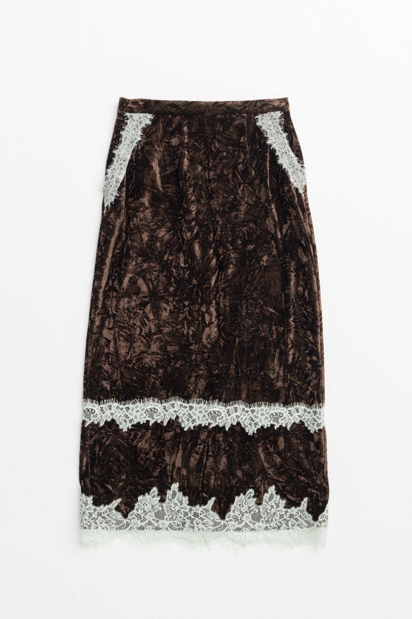 MAISON SPECIAL Crushed Velour Lace Skirt / クラッシュベロアレーススカート (BRN(ブラウン), 36) メゾンスペシャル ELLE SHOP