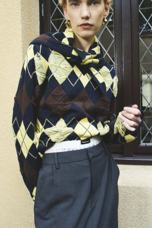 メゾンスペシャル/MAISON SPECIALの【予約販売】Drop-Stitch Argyle Knit Babushka / 針抜キアーガイルニットバブーシュカ(140100/140104)