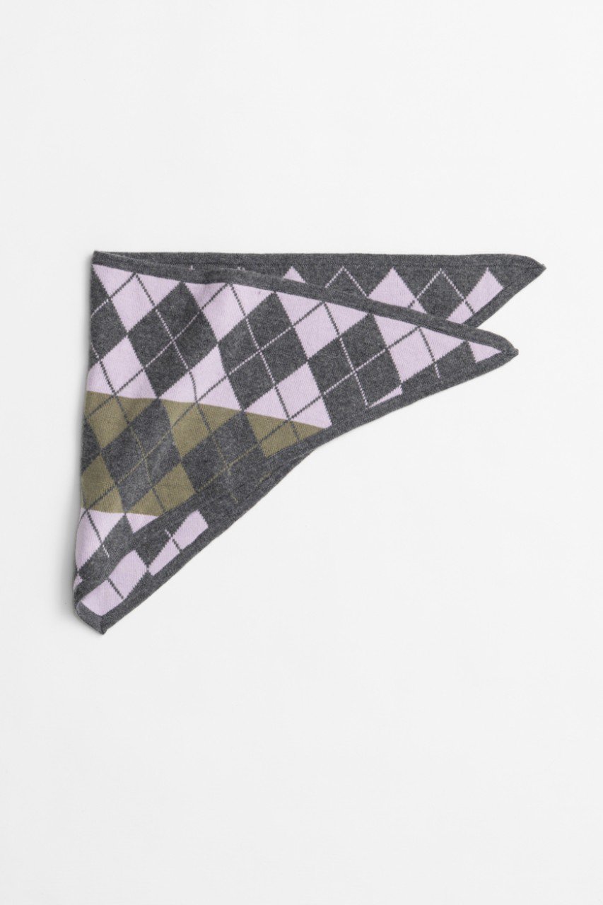 MAISON SPECIAL Drop-Stitch Argyle Knit Babushka / 針抜キアーガイルニットバブーシュカ (GRY(グレー), FREE) メゾンスペシャル ELLE SHOP