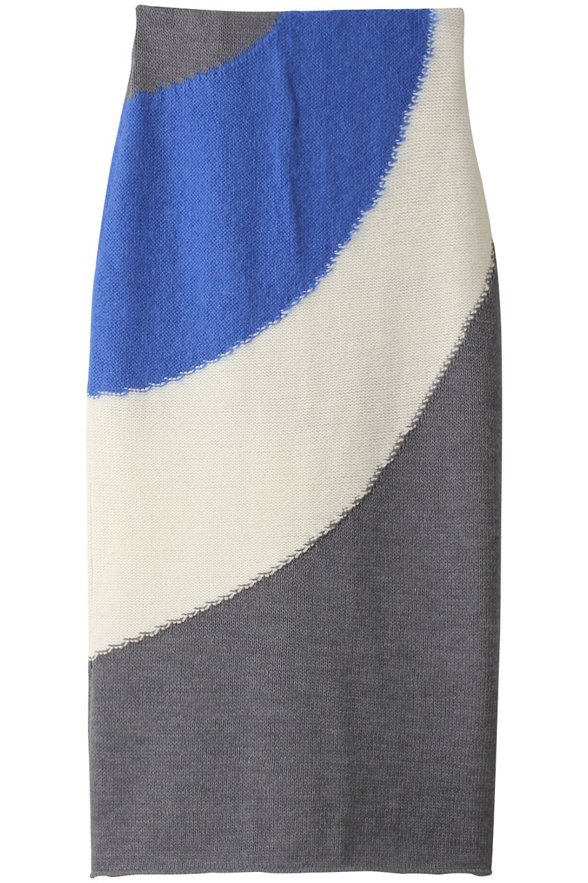 ＜ELLE SHOP＞ WRAPINKNOT インターシャデザインタイトスカート (グレー 0) ラッピンノット ELLE SHOP画像