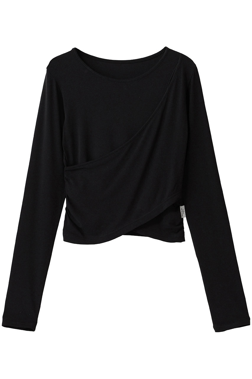 Julier ストレッチベア天竺カシュクールトップス (ブラック, F) ジュリエ ELLE SHOP