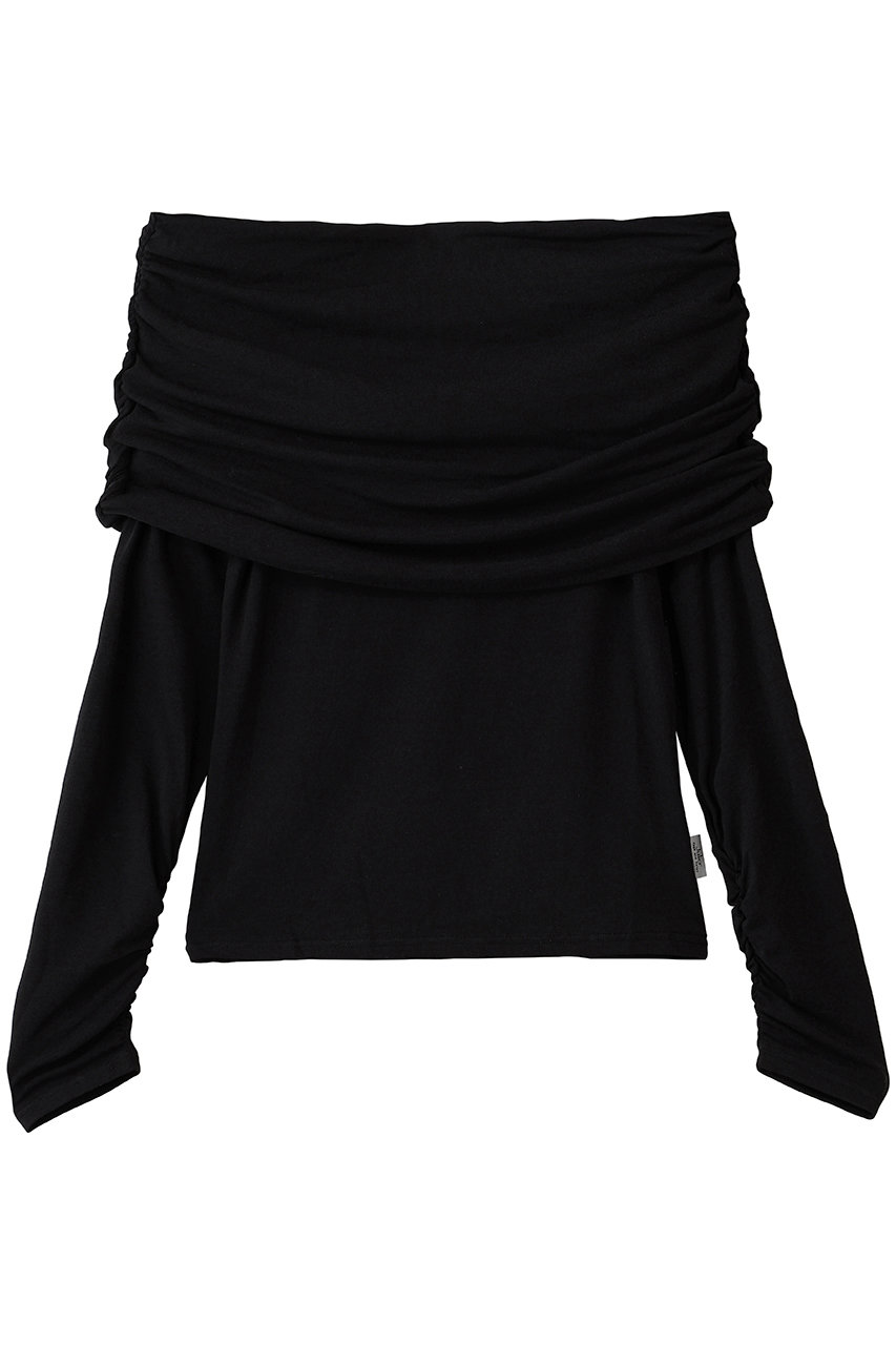 Julier ストレッチベア天竺オフショルトップス (ブラック, F) ジュリエ ELLE SHOP