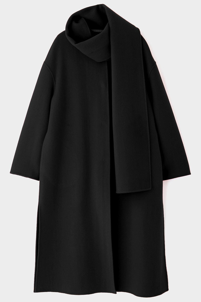 LE PHIL(ル フィル)｜ピュアカシミアストール付コート/ブラック の通販
