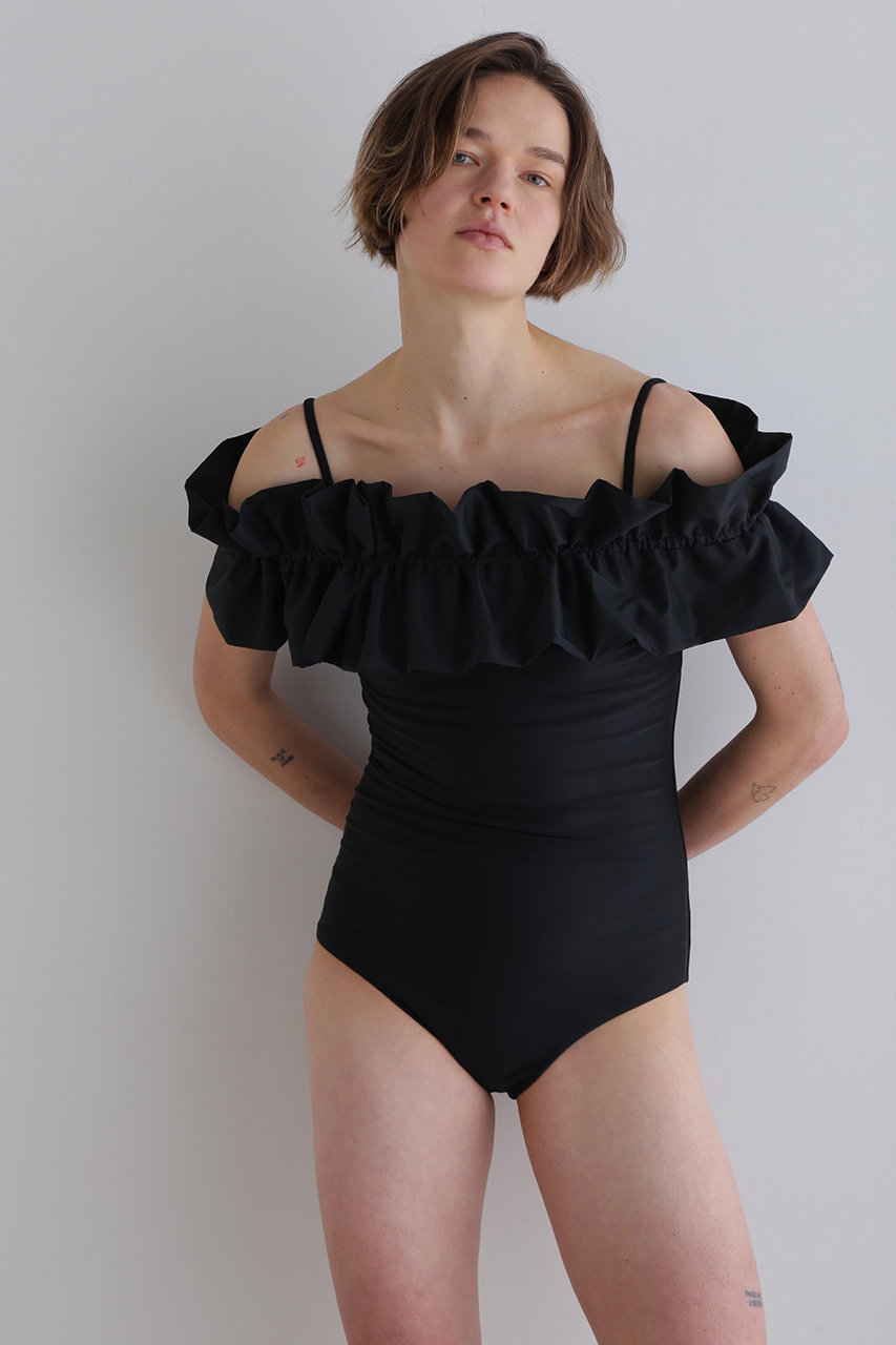 LE PHIL フリルOP水着 (ブラック, 0) ル フィル ELLE SHOP LE PHIL フリルOP水着 (ブラック, 0) ル フィル ELLE SHOP