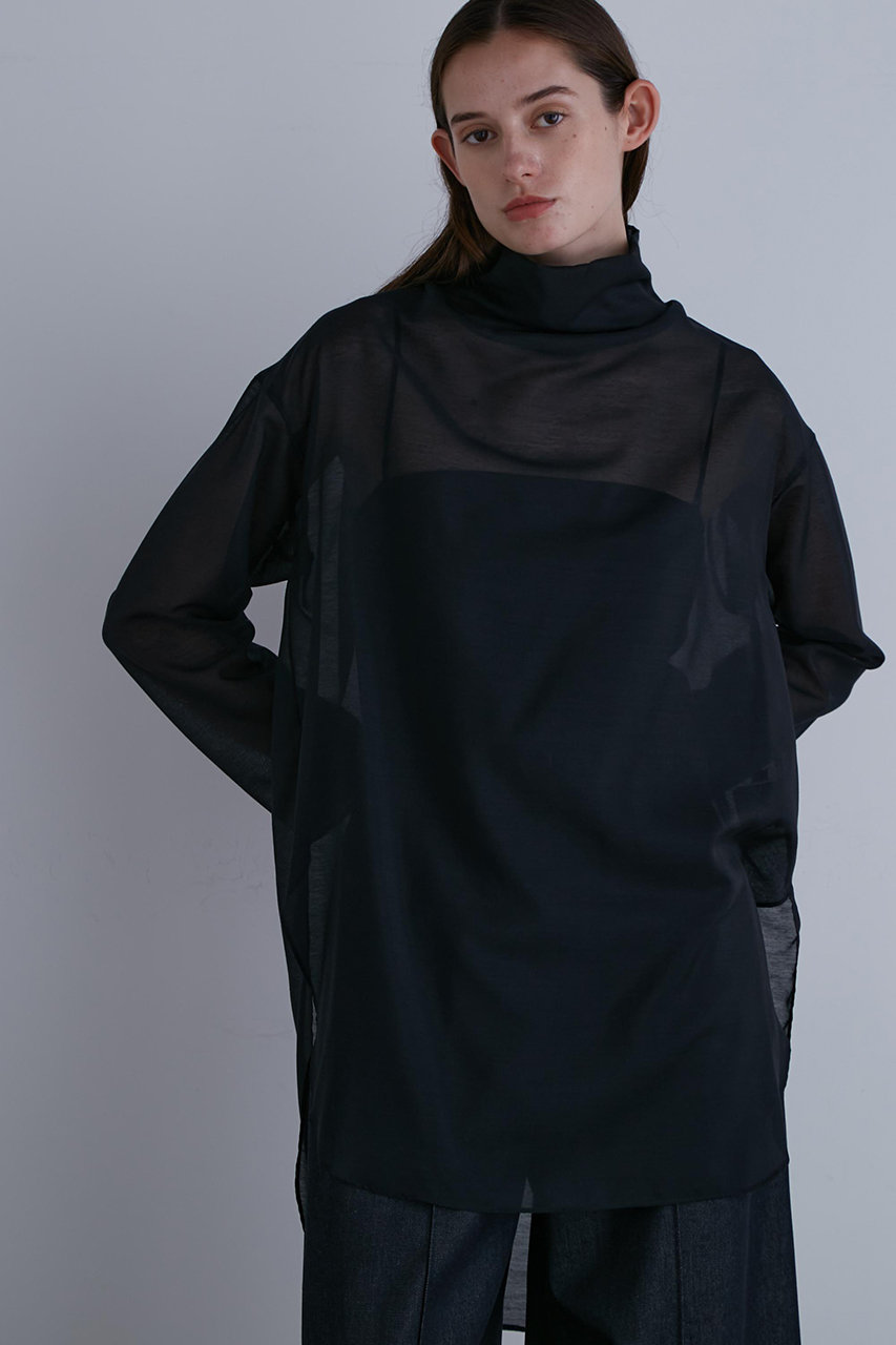 LE PHIL(ル フィル)｜ハイネックシアーボイルブラウス/ブラック の通販