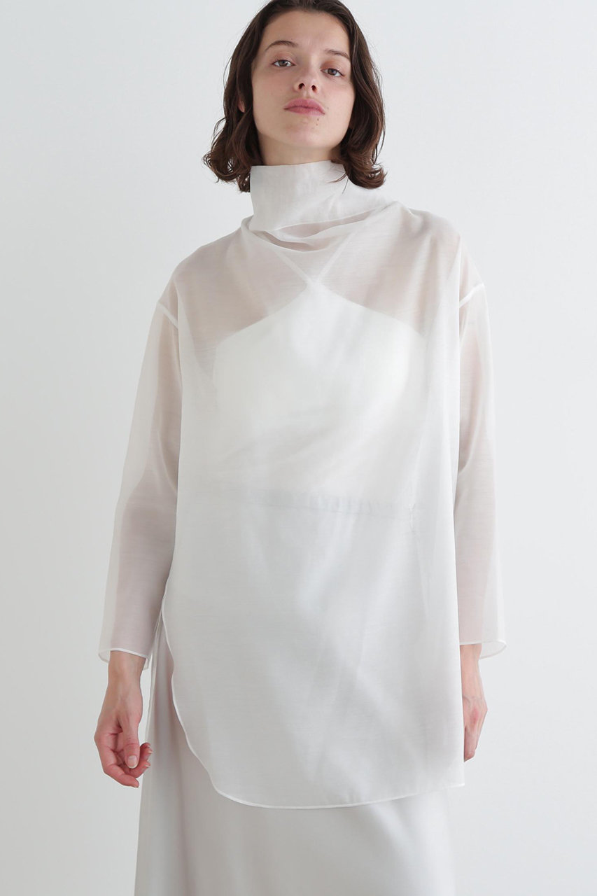 LE PHIL(ル フィル)｜ハイネックシアーボイルブラウス/ホワイト の通販