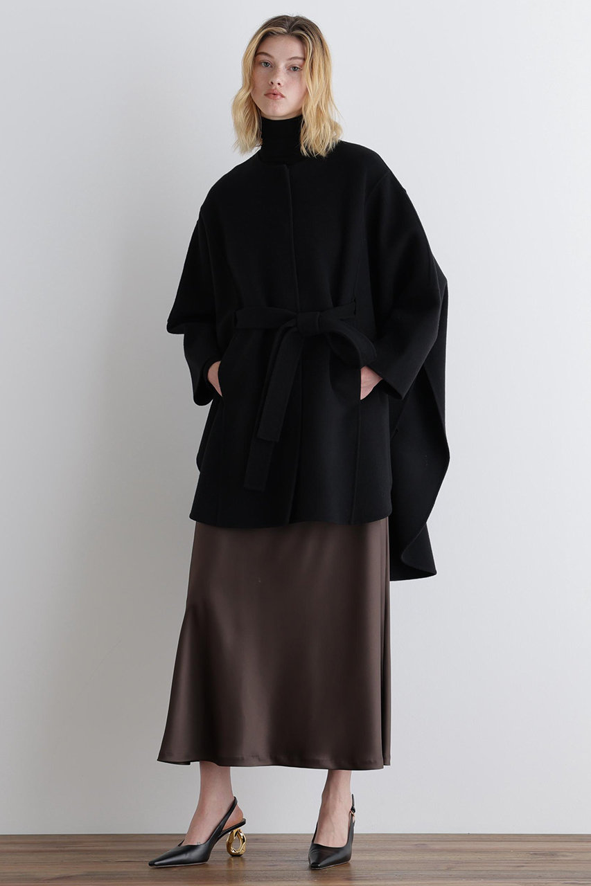 LE PHIL(ル フィル)｜ソフトウールリバーポンチョコート/ブラック の