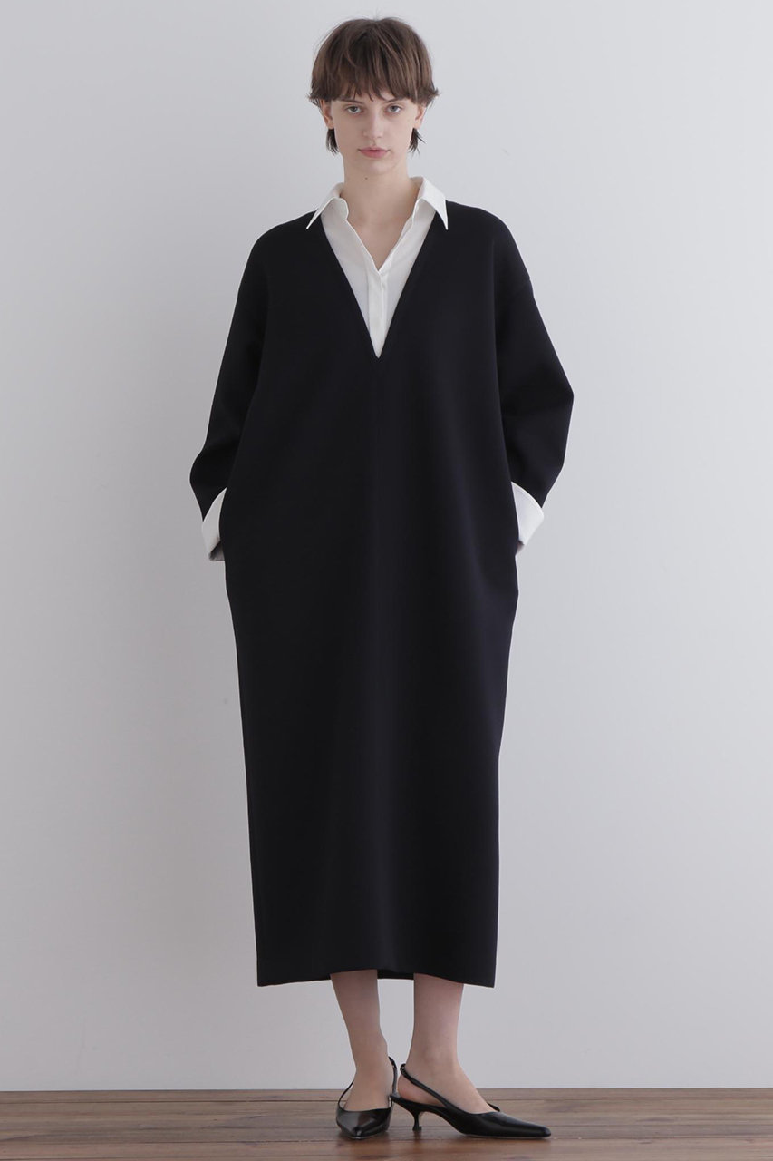 LE PHIL(ル フィル)｜ジャージー襟付きワンピース/ブラック の通販