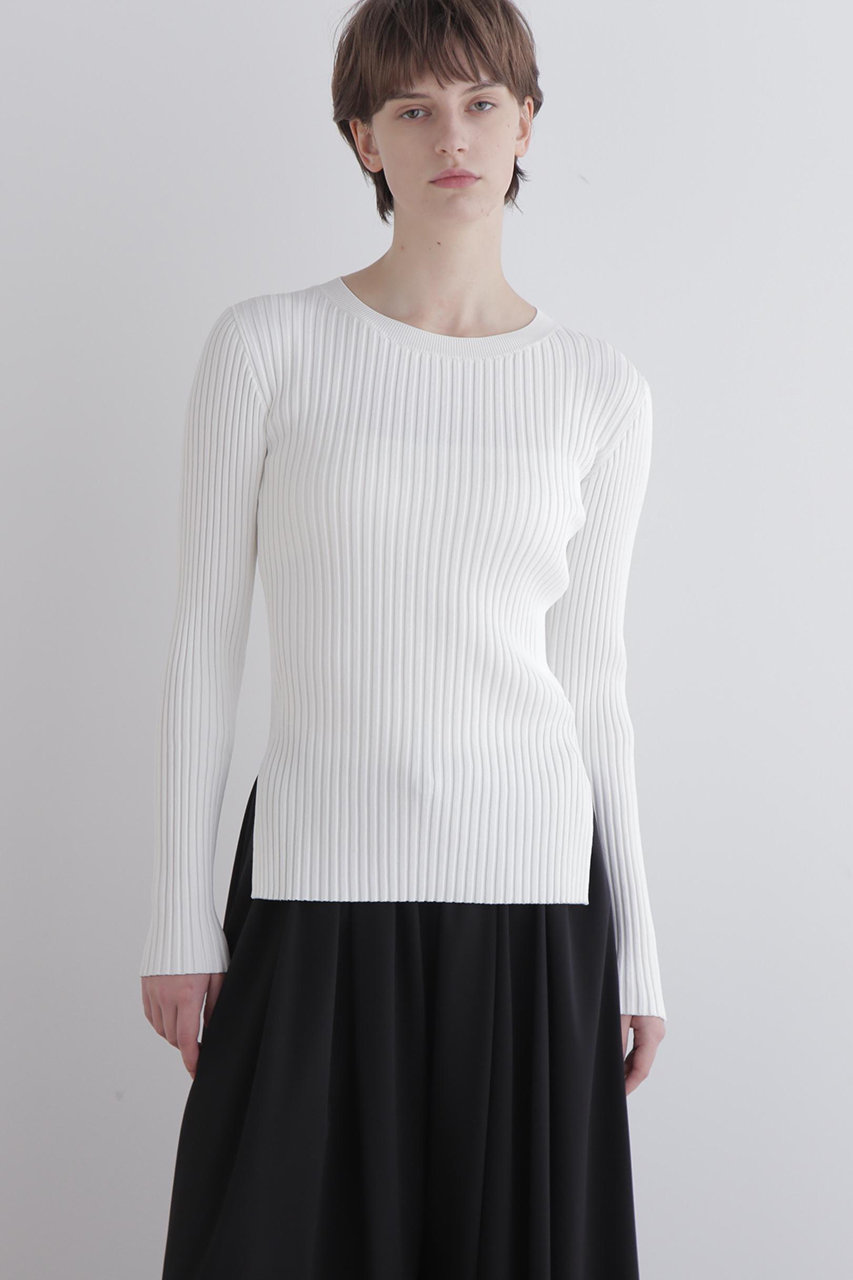 美品✨ドゥロワー　16Gネックフリルロングスリーブニット　ホワイト　1 ドゥロワー クルーネックフリルニット ホワイト