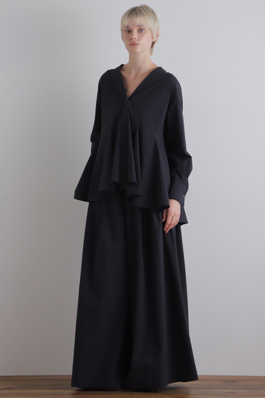 LE PHIL(ル フィル)｜ナイロンストレッチブロードブラウス/ネイビー の