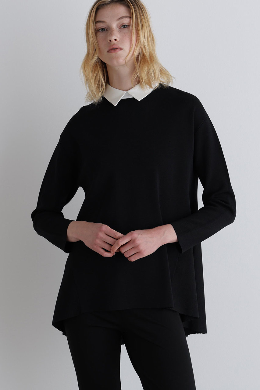 美品✨L'EQUIPE コットン シルク 襟付き　ニット　ブラック LE PHIL(ル フィル)｜襟付きフレアニット/ブラック の通販｜ELLESHOP