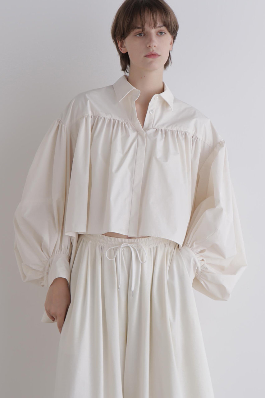 LE PHIL(ル フィル)｜クリスピータフタギャザーブラウス/ホワイト の