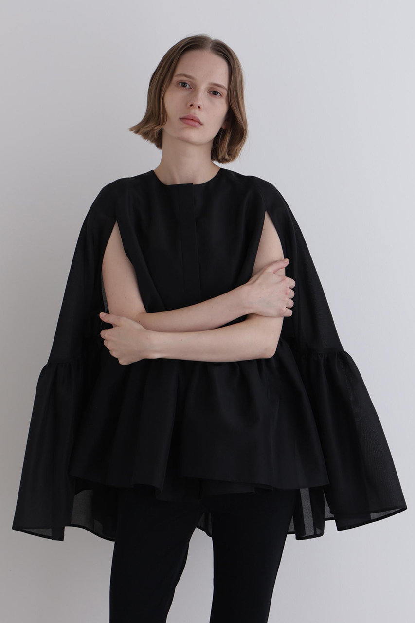 heveオーガンジーケープトップス　ブラック LE PHIL(ル フィル)｜シアーオーガンジーケープブラウス/ブラック の