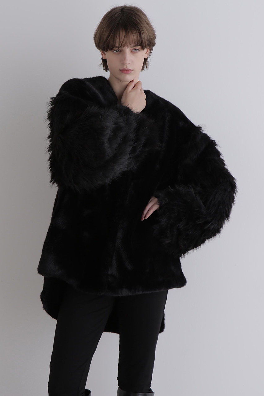 LE PHIL(ル フィル)｜フェイクファーコンビジャケット/ブラック の通販