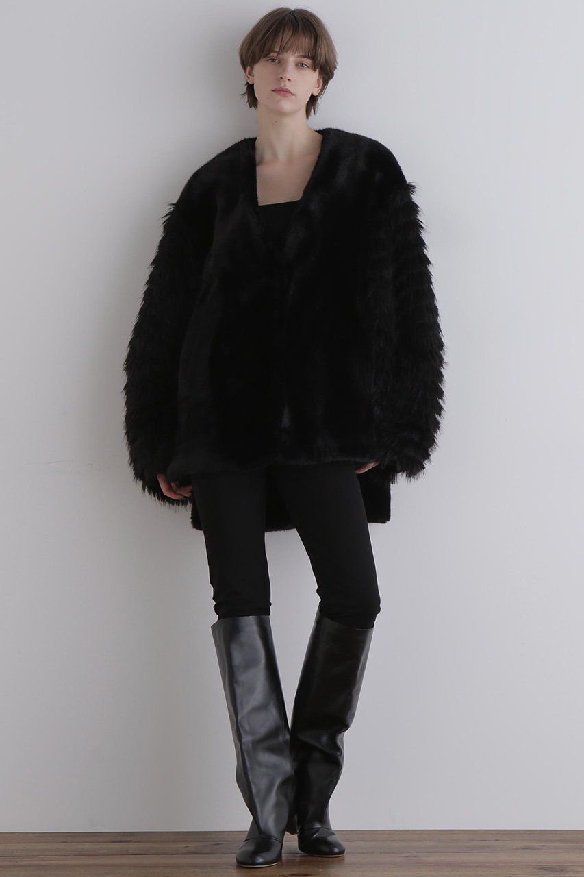 LE PHIL(ル フィル)｜フェイクファーコンビジャケット/ブラック の通販