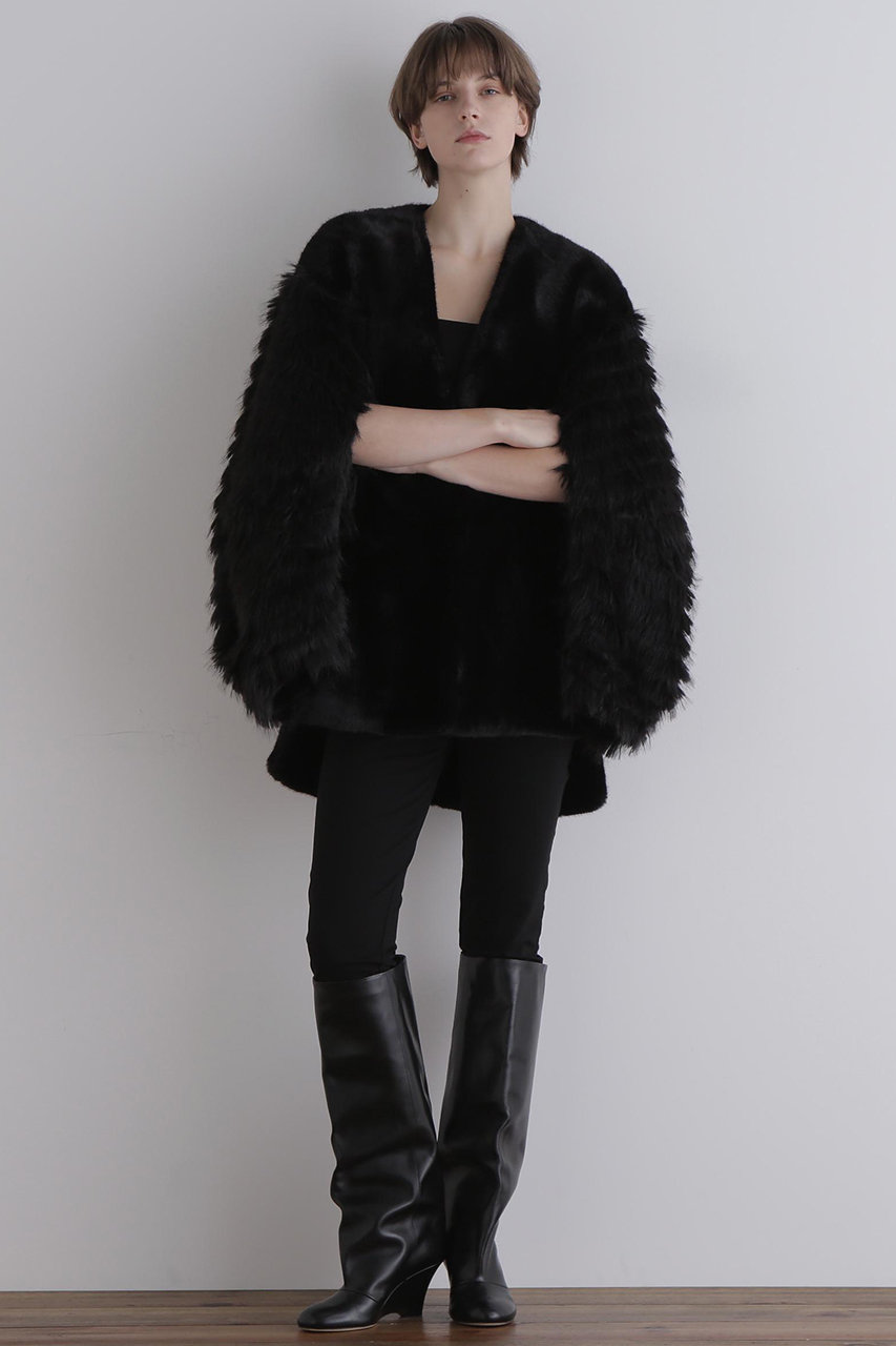 LE PHIL(ル フィル)｜フェイクファーコンビジャケット/ブラック の通販