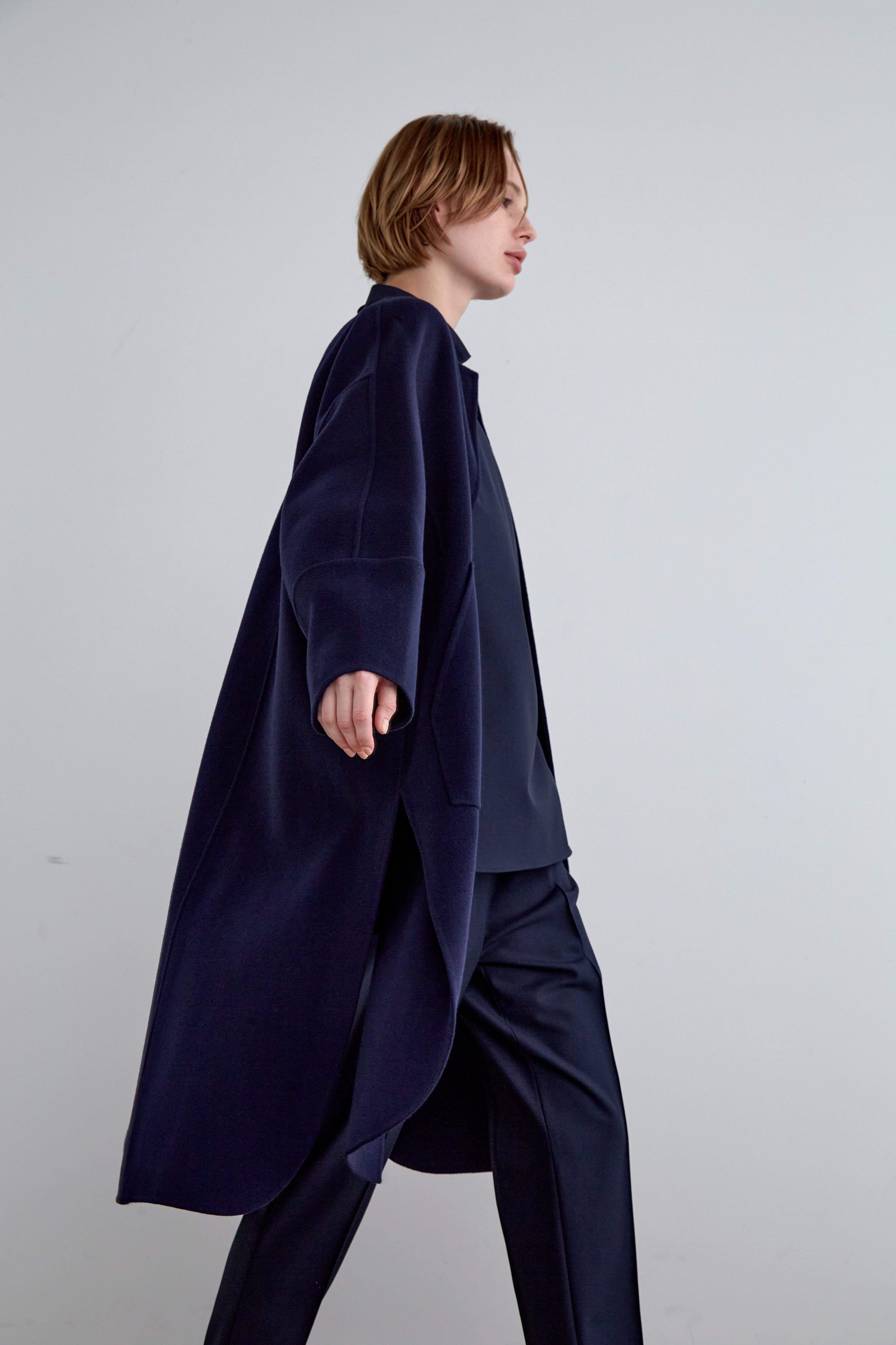 ル フィル/LE PHILの《LE PHIL》ソフトウールリバーノーカラーコート(ネイビー/5343252103)