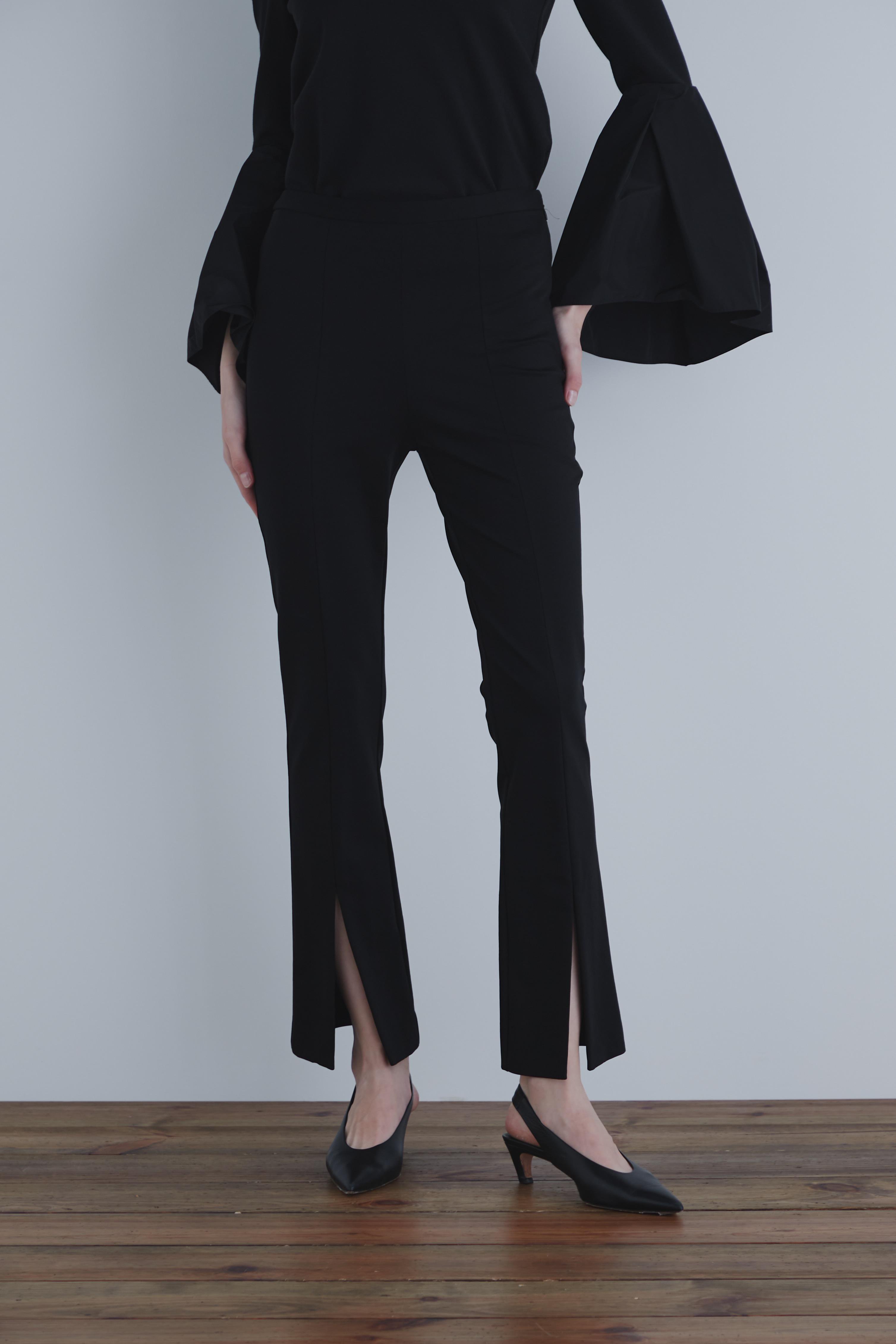 LE PHIL ハイストレッチフロントスリットパンツ(+5cm丈) (ブラック, 2) ル フィル ELLE SHOP