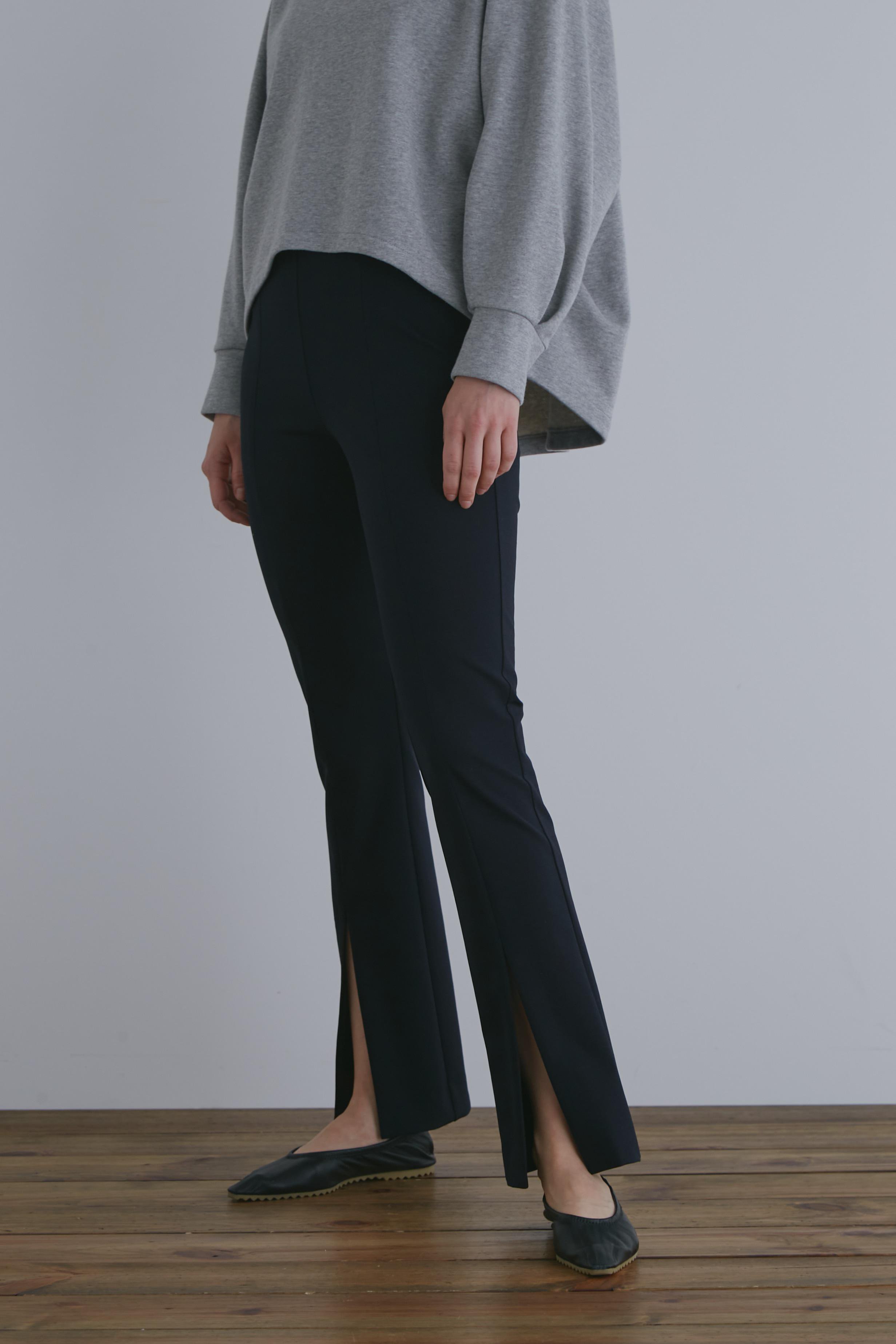 LE PHIL ハイストレッチフロントスリットパンツ(+5cm丈) (ネイビー, 2) ル フィル ELLE SHOP